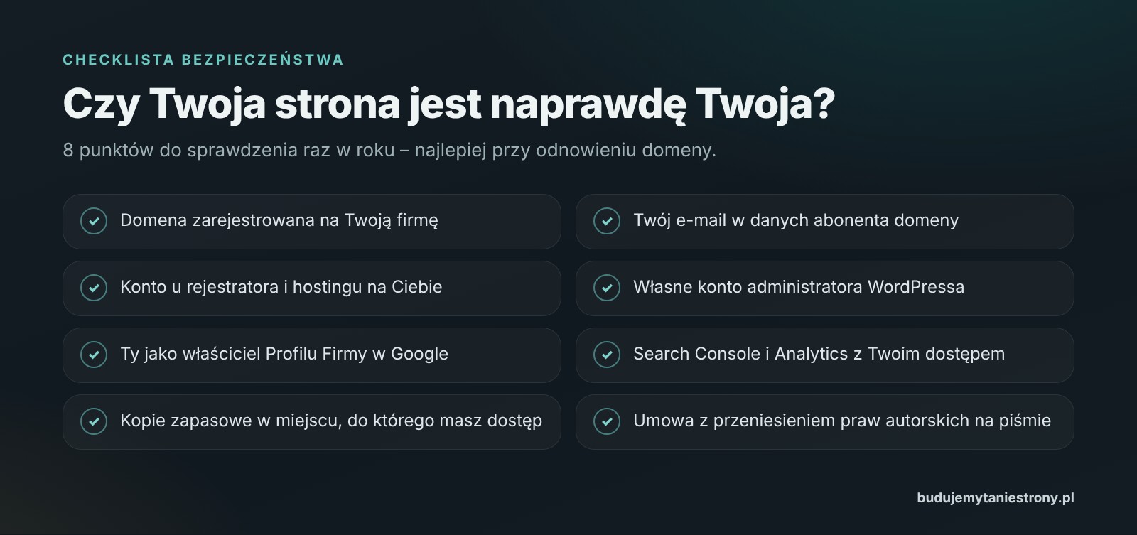 Jak odzyskać domenę – checklista zabezpieczenia: domena, hosting, panel i konta Google zapisane na właściciela firmy